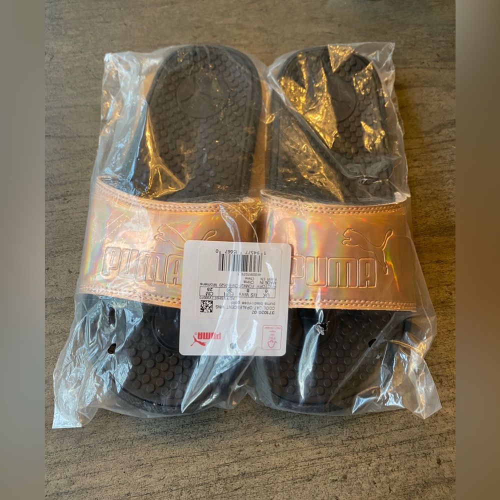 PUMA Cool Cat Opalescent Women's Slides in Rose Gold - Size 8